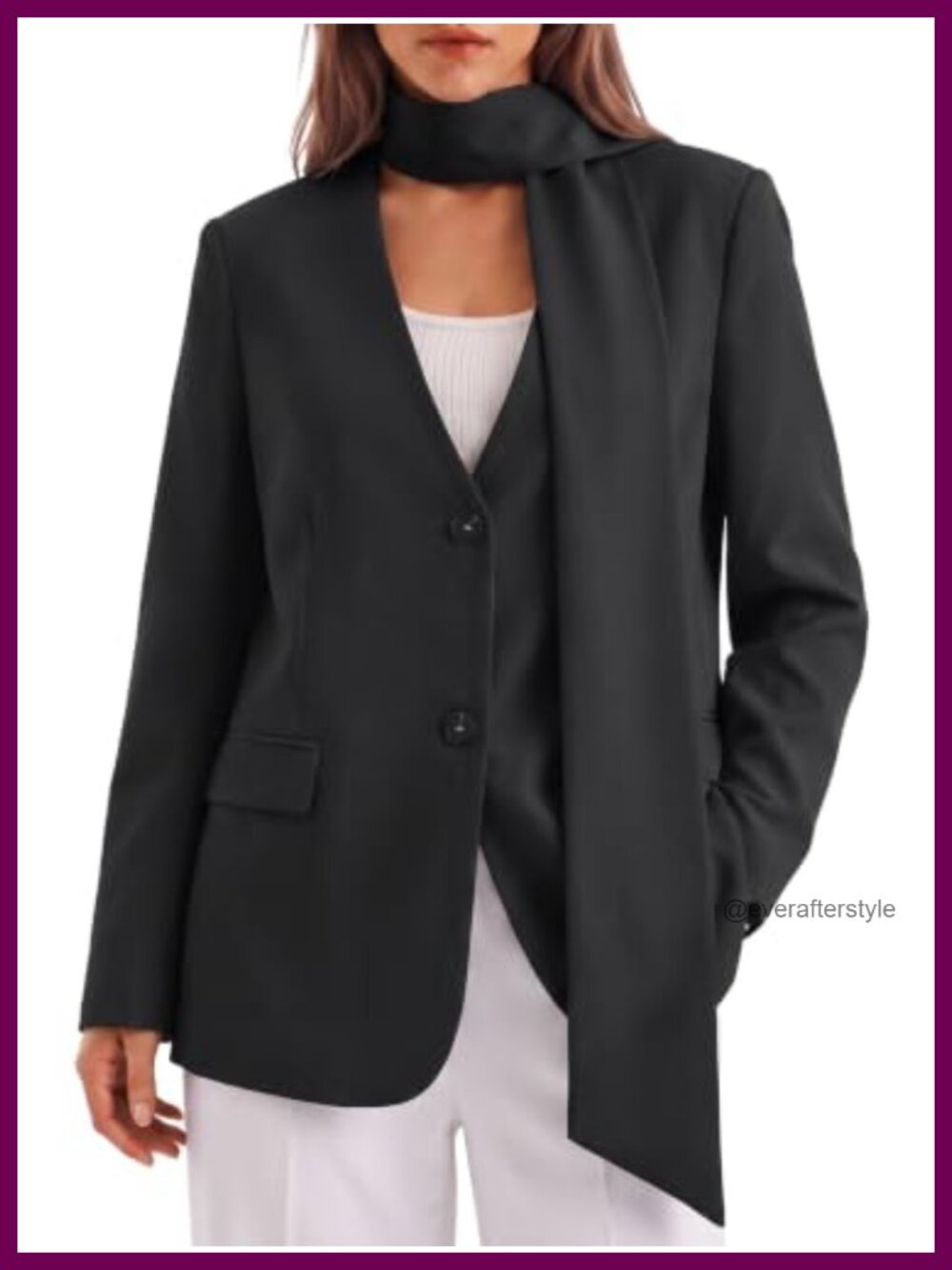 Womens Plaid Blazer V Neck Button Down Suit Jacket Scarf Workwear